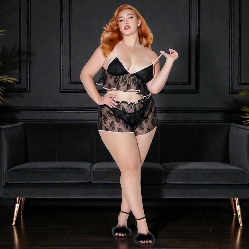 Rosalind Lace & Satin Trimmed Sleep Cami & Shortie
